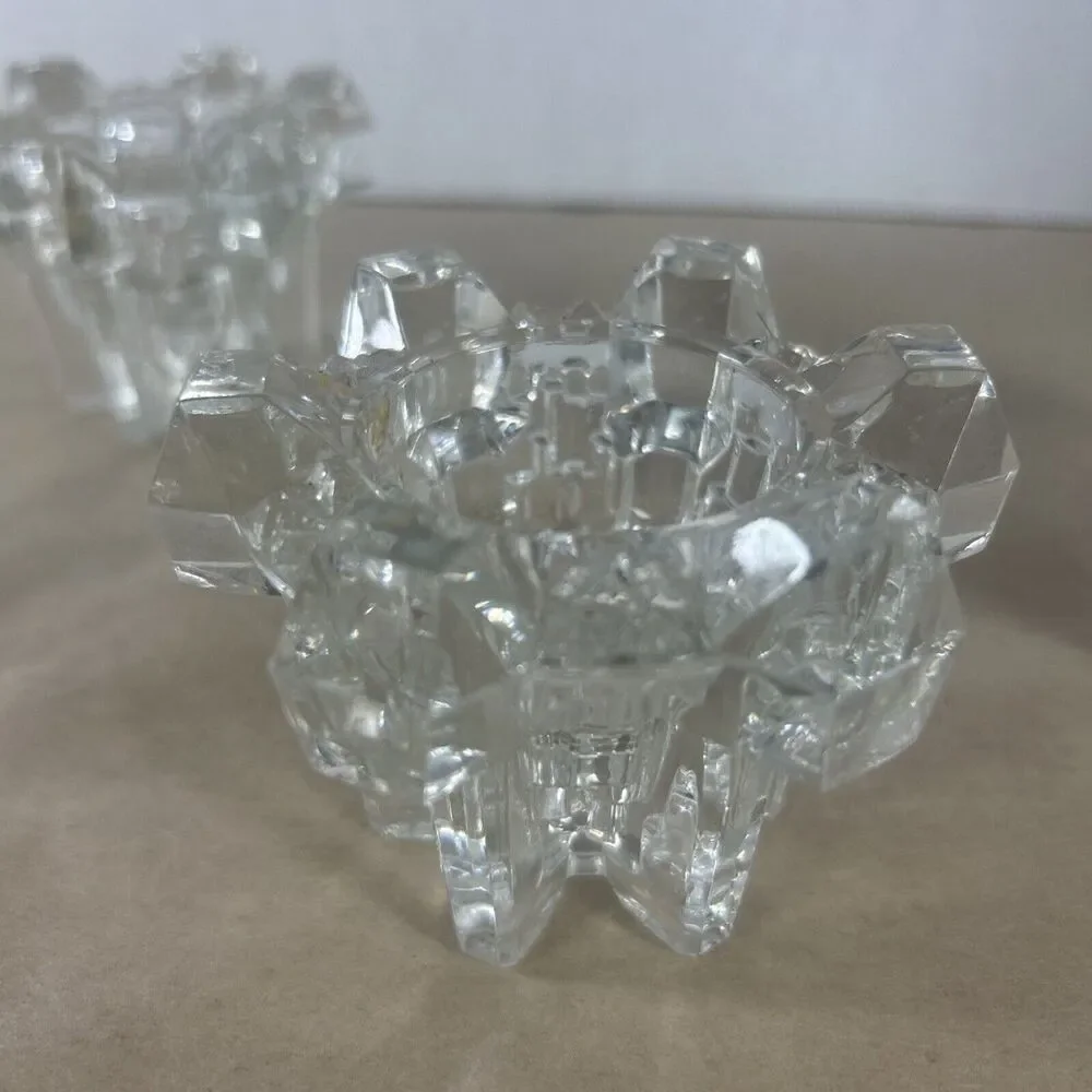 Vintage Heavy Clear Glass Candle Holders Set of 3 – Germany – Taper Stick Style